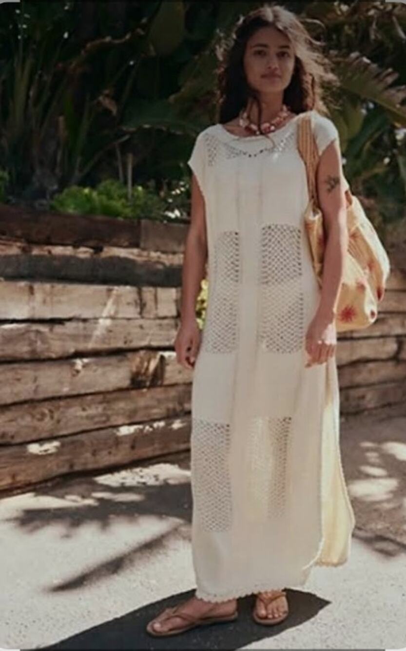 Free People Crochet Knit 100% Cotton Midi Dress SZ XS Beach Vacation Resortwear